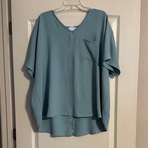 Mint Teal Relaxed Fit V-Neck Top